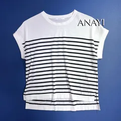 cY54 ANAYI 2025SS 未使用 クルーネックフレンチスリーブプルオーバー ボーダー 半袖 トップス サマーニット ホワイト 白 アナイ 定価20,900円