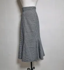 #L135 ハウンドトゥースチェック ウエスト後ろゴム ロング丈スカート