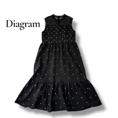 美品 Diagram GRACE CONTINENTAL バイカラーモチーフ ワンピース ドレス 38 M ブラック ノースリーブ 小紋柄 ジョーゼット フォーマル ダイアグラム グレースコンチネンタル