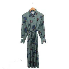 スーパーハッカ SUPER HAKKA シャツ ワンピース ロング リボン 花柄 グリーン 緑 /KT15