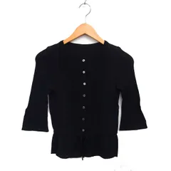 アダムエロペ Adam et Rope' リブ カーディガン ニット リネン混 リボン ハイゲージ クロップド 七分袖 38 黒 ブラック /NT10