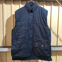 1657 Dickies ダウンベスト ネイビー L ディッキーズ ワンポイント 刺繍ロゴ ワークベスト 古着卸 アメリカ仕入