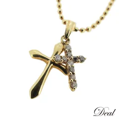 K18YG ダブルクロス ダイヤモンド 0.15ct レディース ネックレス