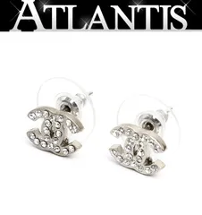 【広尾店】 シャネル CHANEL ココマーク ラインストーン ピアス シルバー10V 【18249】