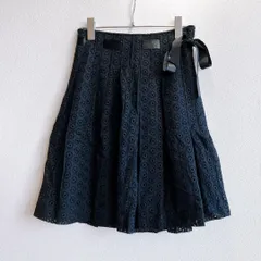 美品✨ クレアモント CLERMONT スカート レディース ひざ丈 総レース 透かし編み リボン 刺繍 ギャザー プリーツ 裏地あり フェミニン 上品 大人可愛い きれいめ オールシーズン 黒 ブラック