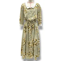 INGEBORG インゲボルグ 薄荷カラー 花柄ワンピース ベルト付き シャツワンピース パールボタン ロング フラワー 半袖 P0266FA16 緑 グリーン レディース 春 夏 ゴーゴー古着マルイファミリー溝口店 23 No.467