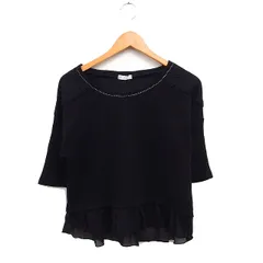 アクシーズファム axes femme レース ニット セーター 半袖 裾シフォン M ブラック 黒 /FT49