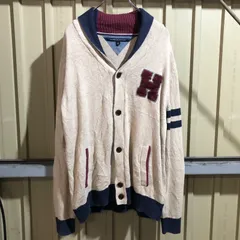 1660 TOMMY HILFIGER カーディガン ベージュ XL トミーヒルフィガー ニット セーター ワンポイント 刺繍ロゴ コットン 古着卸 アメリカ仕入
