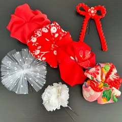 A09  七五三 髪飾り ヘッドドレス リボン 着物リメイク 撮影 赤 朱色 梅