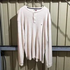 1661 TOMMY HILFIGER リブヘンリーネックロンT トミーヒルフィガー アイボリー L トミーヒルフィガー 長袖カットソー ワンポイント 刺繍ロゴ 古着卸 アメリカ仕入