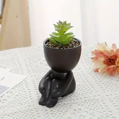 【新品?未使用】 セラミック製モダンフィギュアプランターセラミック 小さなフィギュア 多肉植物の花瓶 クリエイティブな緑の植物の鉢 ホーのサムネイル