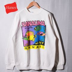 90s USA제 헤인즈 Hanes 스웨트 XL 화이트 빈티지 Vintage 하와이 HAWAII 거리 오버사이즈 사탕무 HANAUMA 뒷기모 헌 옷 P105