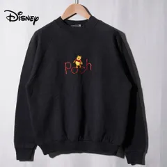 90s USA製 ディズニー Disney プーさん Pooh スウェット M ブラック 刺繍 ヴィンテージ Vintage フルーツオブザルーム FRUIT OF THE ROOM ユニセックス くまのプーさん 黒 古着 P407