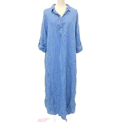 ロデオクラウンズワイドボウル RODEO CROWNS WIDE BOWL RCWB デニム ワンピース ロング 七分袖 ロールアップ 38 M相当 ライトブルー ■GY54 A0123