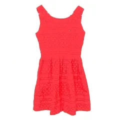 トミーヒルフィガー TOMMY HILFIGER ワンピース ノースリーブ ひざ丈フレア ロゴ刺繍 152 赤 レッド 女の子 子供服 ■GY54 ☆AA★ A0124