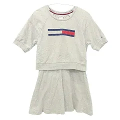 トミーヒルフィガー TOMMY HILFIGER ワンピース 半袖 セットアップ風 子ども服 女の子 110 グレー ■GY54 ☆AA★ A0124