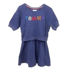 トミーヒルフィガー TOMMY HILFIGER ワンピース 半袖 セットアップ風 110 子ども服 女の子 紺 ネイビー ■GY54 A0123