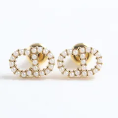 極美品▲DIOR ディオール Petit CD ミニ スタッド レジンパール ピアス 両耳用 シャンパンゴールド 箱・保存袋付き レディース