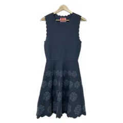 ケイトスペード ワンピース サイズS レディース美品  - グレー×ライトグレー クルーネック/ノースリーブ/ひざ丈/ニット/花柄/スカラップ