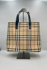美品 BURBERRY バーバリー チェック カバン トートバッグ ハンドバッグ PVCレザー レディース ベージュ ＃⑤A