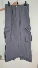 グレー カーゴ デニム ミックス ロング丈スカート