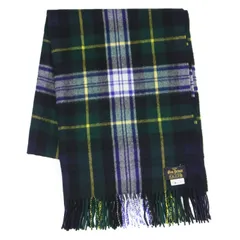 【美品】Glen Prince グレン プリンス ストール | タータタンチェック カシミヤ ストール / マフラー | 大判 フリンジ | ネイビー グーン ホワイト イエロー | ブランド ファッション アイテム 小物【レディース】【中古】