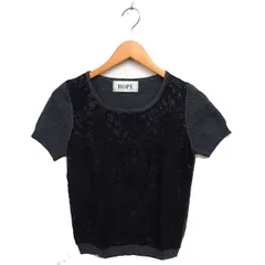 ロペ ROPE レース ニット セーター リブ クロップド ラウンドネック 半袖 M チャコールグレー /NT6