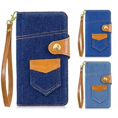 iPhone 15ProMax 対応 ケース カバー 手帳タイプ デニム素材 ストラップ付 カード収納 ポケット スタンド機能 シンプル