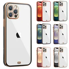 iPhone 13ProMax 対応 ケース カバー 背面タイプ クリアケース 透明 メタリック メッキ バンパー フチ フレームカラー シンプル かわいい おしゃれ