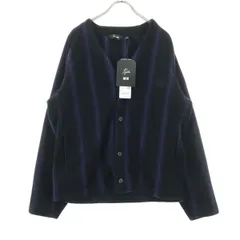 未使用 UNIQLO ユニクロ NEEDLES ニードルズ コラボ ワンポイントロゴ ストライプ柄 長袖 フリース カーディガン S ブラック メンズ 古着