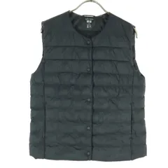 美品 UNIQLO ユニクロ PUFFTECH ノースリーブ ノーカラー 中綿ベスト M ブラック レディース 古着