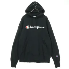 Champion チャンピオン コットン フロントプリント 長袖 スウェットパーカー L ブラック メンズ 古着
