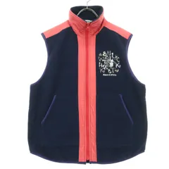 Black&White ブラックアンドホワイト 日本製 ワンポイントロゴ ツートンカラー ノースリーブ ジップ ベスト M ネイビー レディース 古着