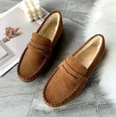 ＜在庫処分＞秋冬 新作 レディース フラットシューズ ボア付き リボン付き カジュアルシューズ 35サイズ ブラウン　bu1