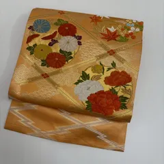 名古屋帯 唐織 菱形に花 織り出し 九寸 正絹 MA-104