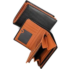 [GSG] 2つ折り財布 メンズ カーボンレザー 人気 ブランド レザー 二つ折りサイフ 大容量 ふたつおり さいふ カード収納19枚 仕切りあるファスナー小銭入れ 折りたたみ 男性 紳士用 プレゼント ギフトにも 0