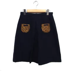 アナトリエ ANATELIER センタータック フレアスカート ひざ丈 ヒョウ柄ポケット ウール 38 ネイビー 紺 /FT15