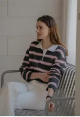 TILL I DIE ティルアイダイ ストライプ チャコール ピンク KARA（カラ） ラグビーシャツ ロングスリーブ 長袖 Tシャツ M