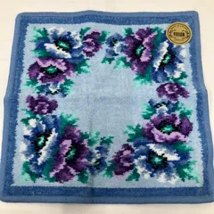 8934　FEILER フェイラー　ハンカチ　ポピーズ　ブルー　青　水色　ライトブルー　花柄　フラワー　レディース　タオルハンカチ　シュニール織り　シール付き　シンプル　きれいめ