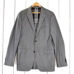 BURBERRY BLACK LABEL コットン100％ 2つボタン シングル ジャケット XL グレー ストライプ 袖口4つ釦 BME25-807-04 / 6TA018 【送料無料】【中古】【メンズビジネス】202601