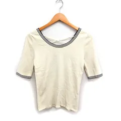 スピック&スパン Spick&Span 配色ライン ニット セーター 5分袖 バックレースアップ F アイボリー /FT34