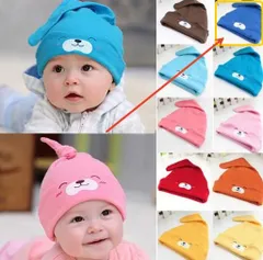 ＜在庫処分＞赤ちゃん用 ニットキャップ 新生児 スリープ帽 子ども くま耳付き ベビー帽 bu1