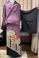 振袖・小物3点セット】裄丈67 紫×赤 百合柄 成人式 半襟・重ね襟 