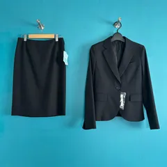 1087 新品タグ付 LES MUES 洗える レディース スカートスーツ 黒 ストライプ SS