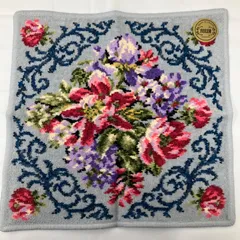 8968　FEILER フェイラー　ハンカチ　大判　タオルハンカチ　シール付き　花柄　フラワー　レディース　グレー　上品　シンプル　きれいめ　シュニール織り