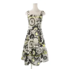 マリメッコ marimekko ワンピース 34 黒 ブラック 黄 イエロー 花柄 ノースリーブ スクエアネック 037551 /CK16 ■GY61
