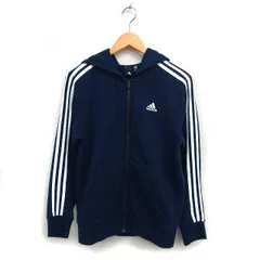 アディダス adidas 国内正規品 スウェット パーカー スリーストライプス コットン混 ジップアップ ロゴプリント M 紺 ネイビー /NT22