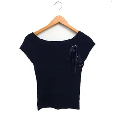 リランドチュール Rirandture リブ ニット セーター ボートネック フレンチスリーブ レースアップ 無地 2 ネイビー 紺 /FT20