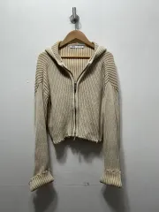 ザラ ニット フード ジップアップ カーディガン クロップド Beige M