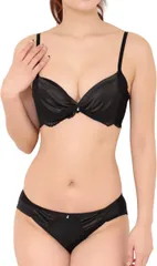 Laulea Akoakoa(ラウレアアコアコア) レディース ブラジャー ショーツ 女性 下着 上下 セット 花柄 サテン 脇高 セクシー 大人 背肉 モリ 広い 小さい (ブラック,  D65)